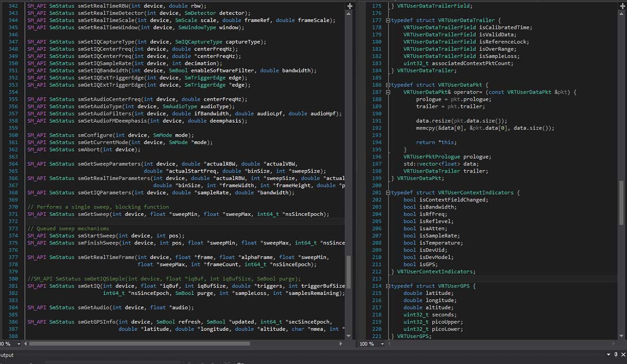 A screenshot of Signal Hound's SDK code